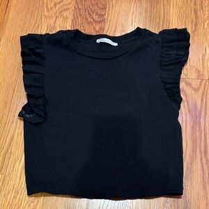 Zara Black Ruffle Sleeve Top